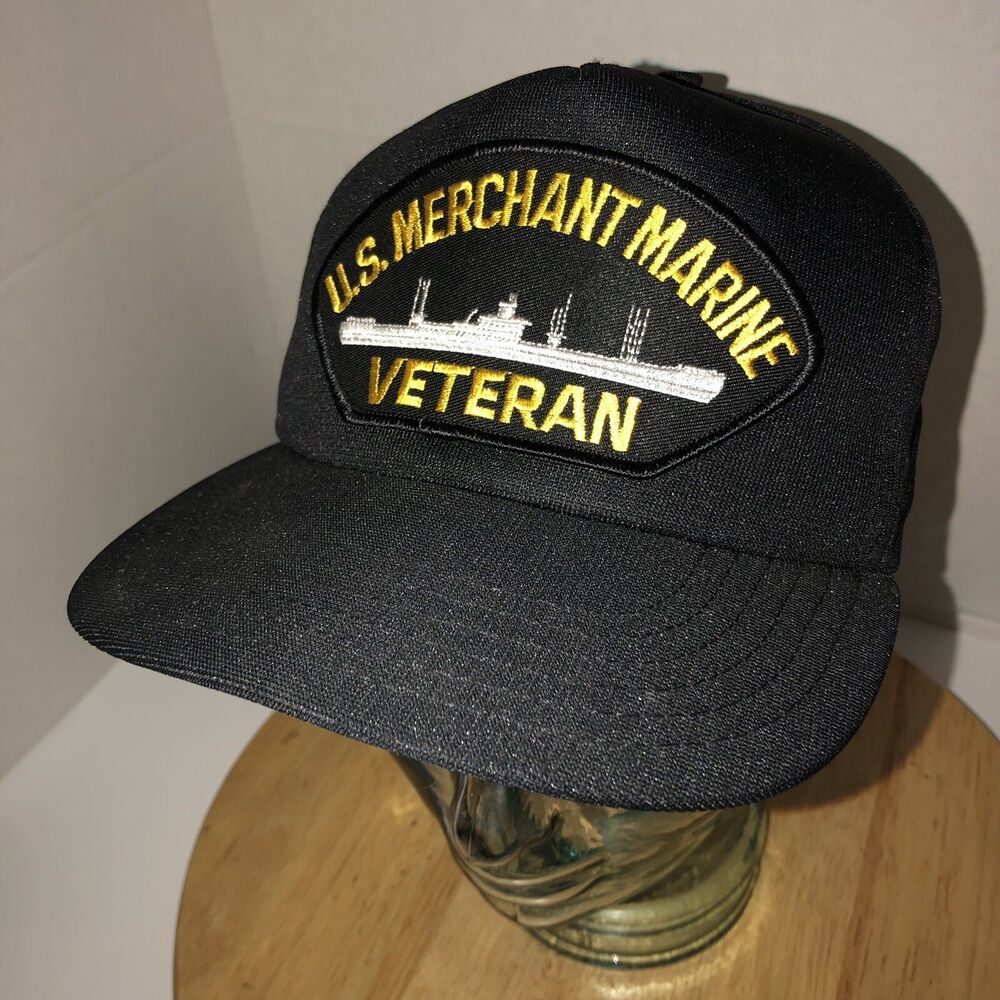 US MERCHANT MARINE VETERN USA Made Black Hat Cap Snapback HMC Honors PATCH